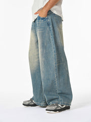 Washed Wide-Leg Balloon Jeans