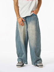 Washed Wide-Leg Balloon Jeans