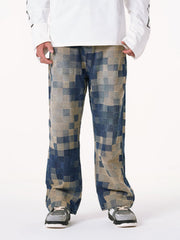 Checkerboard Jacquard Wide Leg Jeans