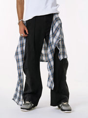 Denim Faux Two-piece Plaid Detachable Scimitar Jeans