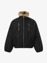Vintage Zipper Design Fur Stand Collar Bomber Jacket