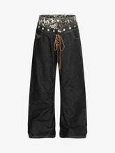 Leopard Star Print Double Waist Tie Jeans