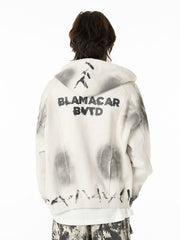 Hip Hop Distressed Dirty Spray Wash Hooded Sweatshirt