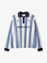 Retro Striped Polo Collar Sports Jersey Knit Sweater
