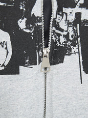 Retro Rock Print Character Zipper Hooded Sweatshirt
