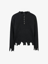 Knitted Distressed Diamond Pattern Raw Edge Sweater