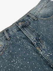 Street Distressed Washed Diamond Patch Jeans