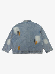 Retro Street Floral Embroidery Washed Zipper Denim Jacket