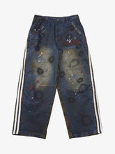 Washed Stripe Patchwork Totem Print Baggy Jeans