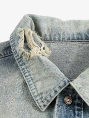 Ripped Embroidered Floral Denim Shirt