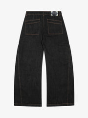 Vintage Denim Stitching Deconstructed Work Barrel Jeans