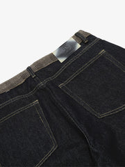 Denim Vintage Patchwork Plaid Cuffed Straight-Leg Jeans