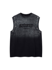 Washed Heavy-duty Letter Embroidered Waistcoat