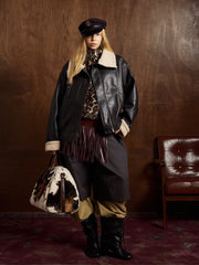 Vintage Shearling Collar Quilted Leather Jacket