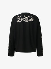 Retro Letter Print Waffle Simplicity Long-Sleeved T-Shirt