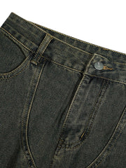 American Distressed Retro Multi pocket Workwear Washed Jeans