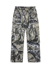 Camouflage Leaf Straight Leg Pants Utility Street Style