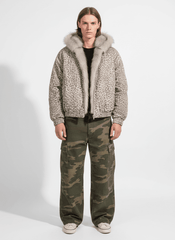 Cotton Cheetah Print Mink Fur Hooded Jacket