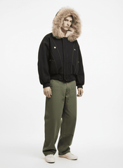 Faux Fur Lined Zip Up Hooded Bomber Jacket