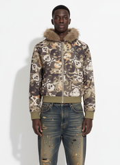 Skull Camouflage Fur Collar Hot Diamond Hooded Jacket