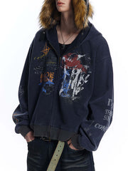 Graffiti Cardigan Hoodie Gundam Inspired Streetwear Style
