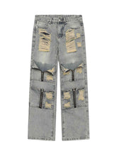 High Street Washed And Torn Work Pockets Denim Pants Streetwear