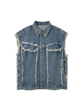 High Street Washed Raw Edge Denim Vest Casual Street Style