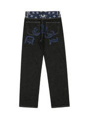 Petal Letter Straight Jeans Fleece Comfort Streetwear