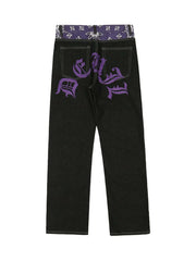 Petal Letter Straight Jeans Fleece Comfort Streetwear