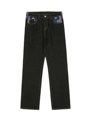 Petal Letter Straight Jeans Fleece Comfort Streetwear