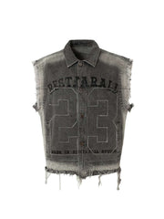 Retro Wasteland Rivet Denim Vest Edgy Streetwear Style