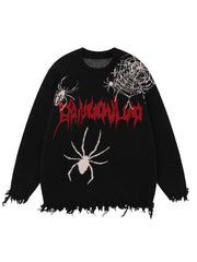 Round Neck Spider Destroy Design Sweater Gothic Punk Style