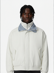 Retro Layered Look Plaid Collar Padded Jacket