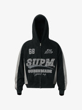 Suede Foam Letter Patchwork Zipper Shorts Jacket
