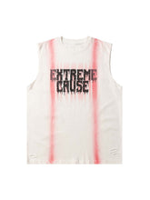 Spray Painted Lettering Ripped Print Vest Streetwear