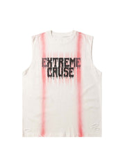 Spray Painted Lettering Ripped Print Vest Streetwear