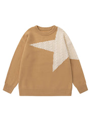 Star Contrast Knit Sweater Casual Streetwear Style