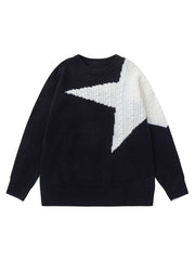 Star Contrast Knit Sweater Casual Streetwear Style