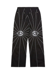 Heavy Spider Web Embroidered Topstitch Jeans Streetwear