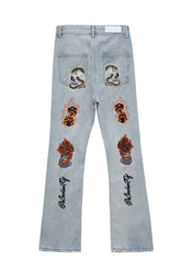 High Street Embroidery Retro Jeans Streetwear
