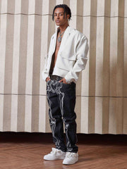 Hip Hop Bones Embroidered Jeans Streetwear