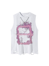 Retro Distressed Washed Smoke Printed Vest Streetwear