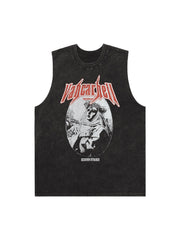 Retro Washed Character Thorns Street Rap Vest Streetwear