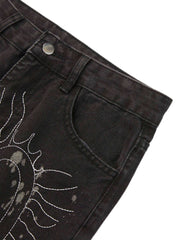 Topstitched White Straight leg Jeans Streetwear