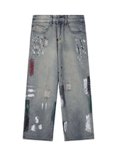 Vintage Ink Splash Washed And Distressed Jeans Streetwear