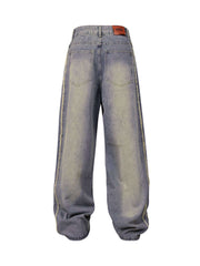 Washed Distressed Raw Edge Baggy Jeans Casual Streetwear