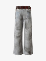 Waistband Patch Drawstring Jeans