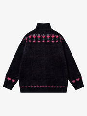 Street Graffiti Heart Pattern Knitted Cardigan Sweater