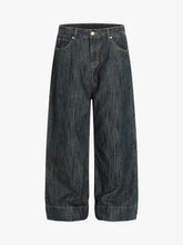 Street Metal Buckle Textured Straight Jeans