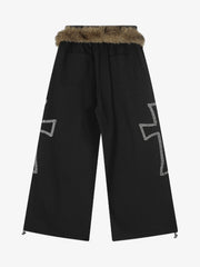 Detachable Fur Collar Drawstring Baggy Pants
